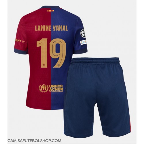 Camisa de time de futebol Barcelona Lamine Yamal #19 Replicas 1º Equipamento Infantil 2024-25 Manga Curta (+ Calças curtas)